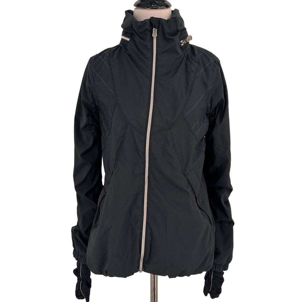 Lululemon Black Nylon Zip Up Ruched Back Detail Jacket Size 6